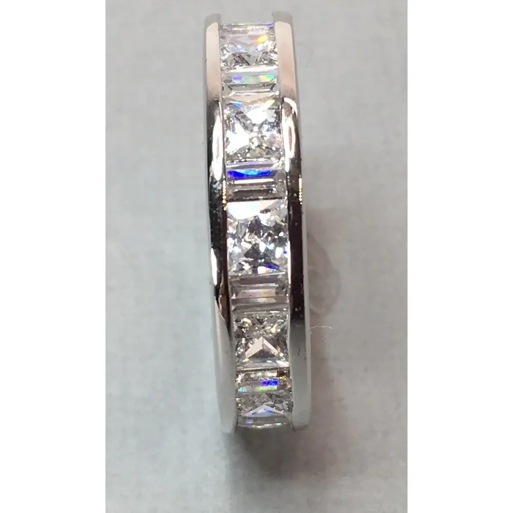 Radiant Rhodium On Sterling Silver Channel Set Cubic Zirconia 2mm Band Ring Sz 9